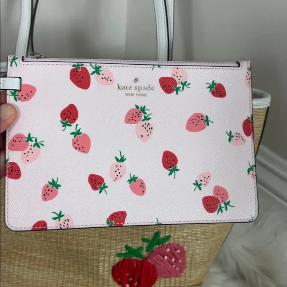 Kate Spade Tan Straw Tote with White and Pink Accents - Picture 5 of 17